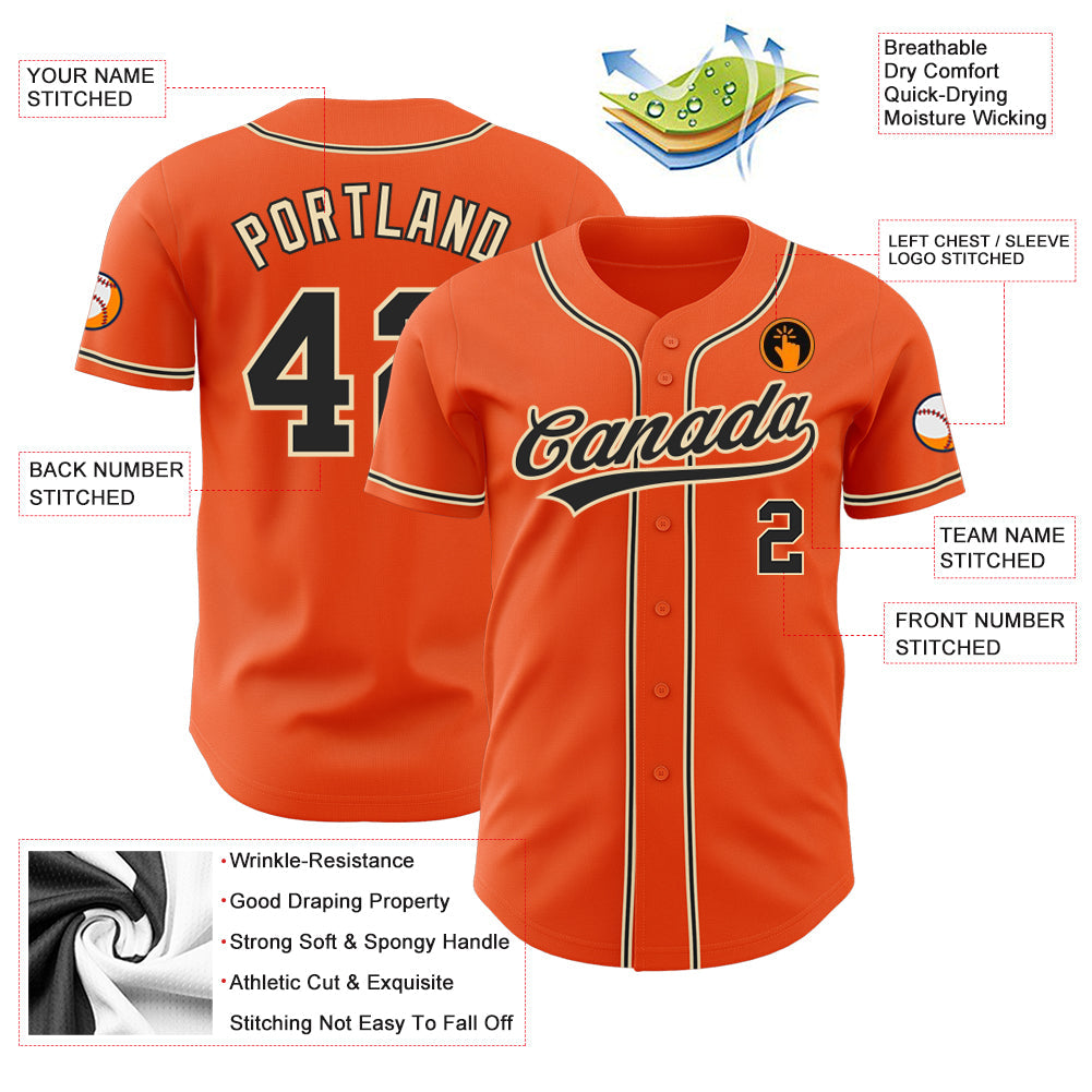 Custom Orange Black-City Cream Authentic Baseball Jersey view 3