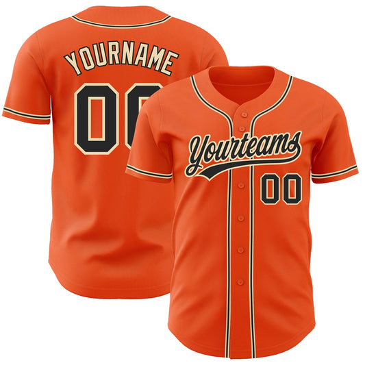 Custom Orange Black-City Cream Authentic Baseball Jersey - Main View