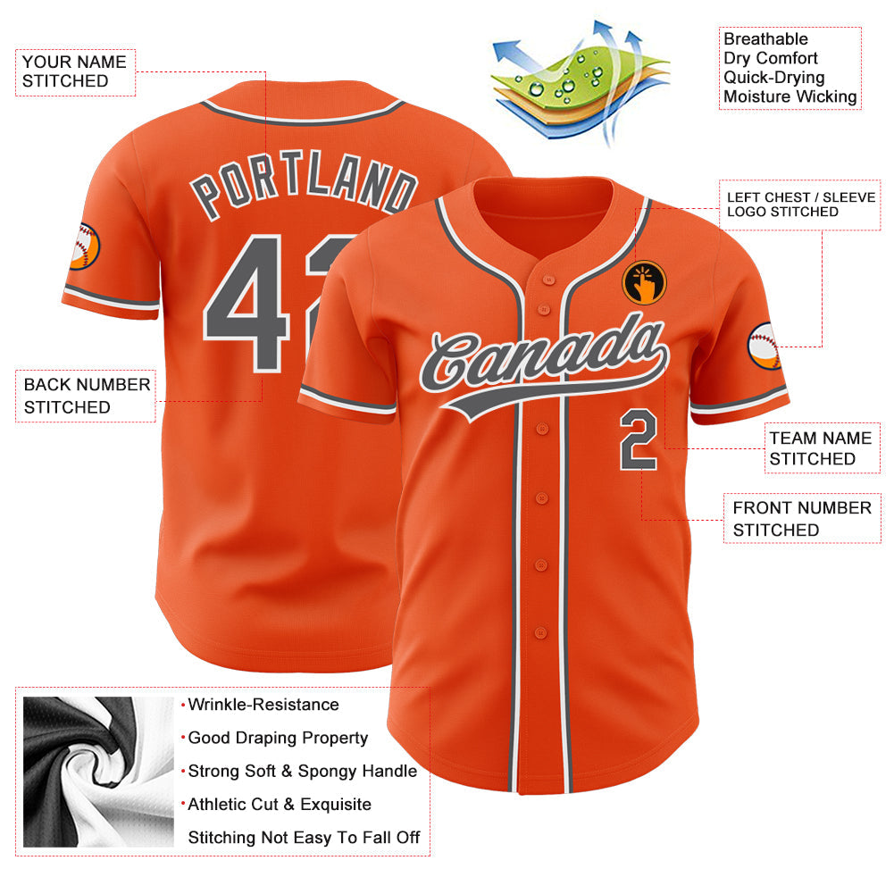 Custom Orange Steel Gray-White Authentic Baseball Jersey view 3