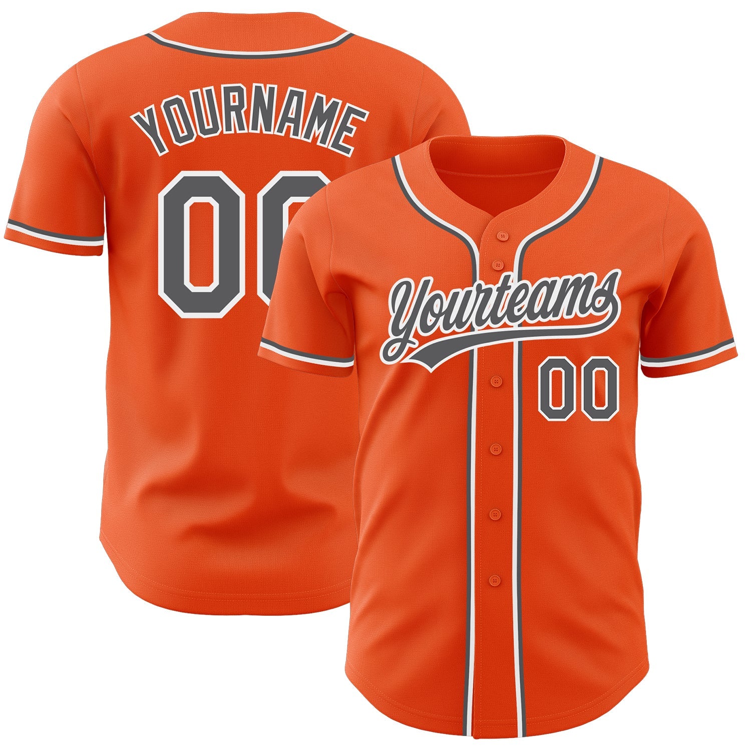 Custom Orange Steel Gray-White Authentic Baseball Jersey - Main View
