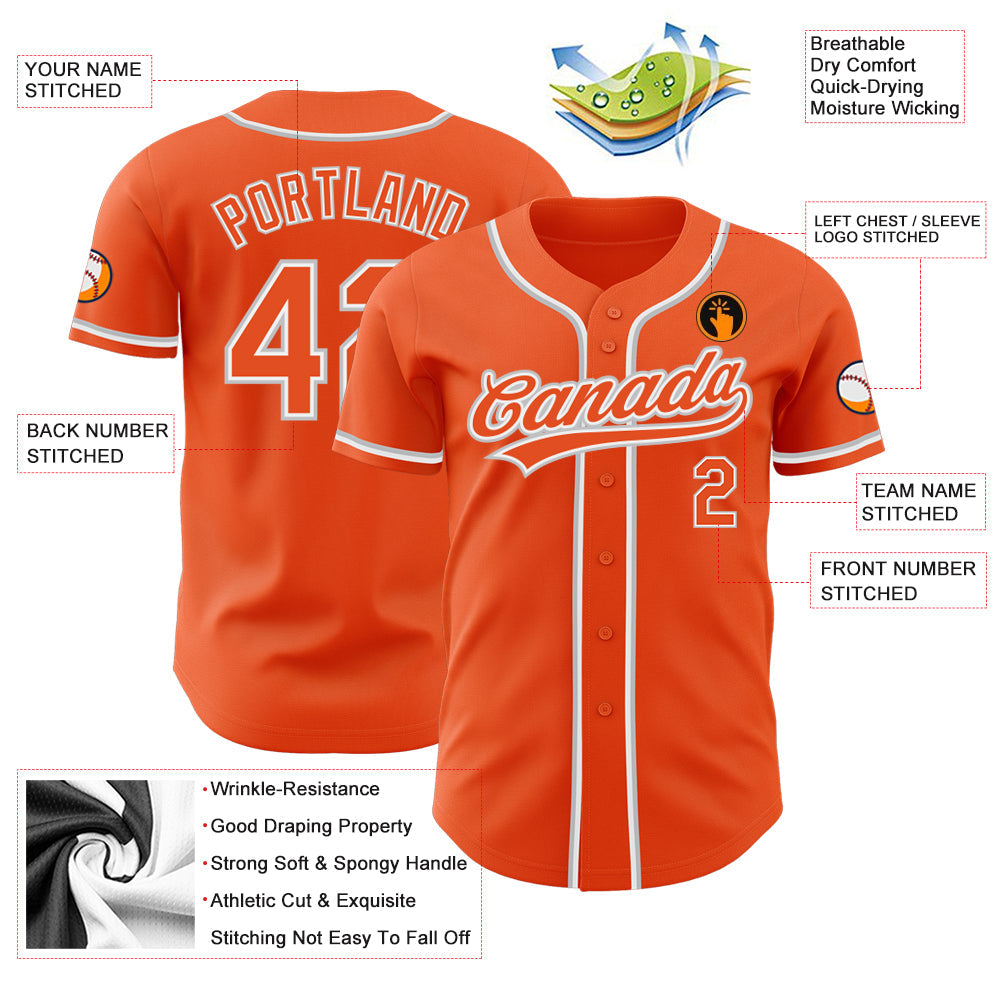 Custom Orange Orange-Gray Authentic Baseball Jersey view 4