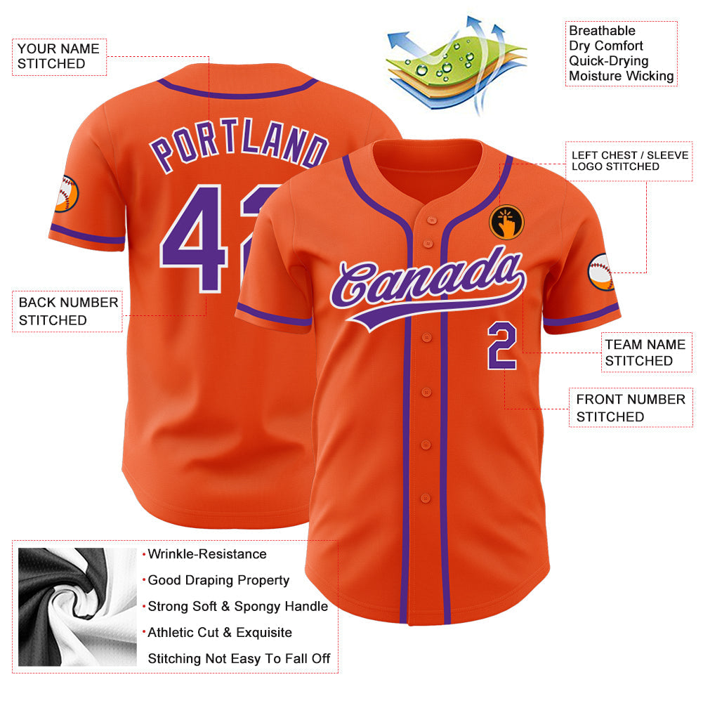 Custom Orange Purple-White Authentic Baseball Jersey view 4