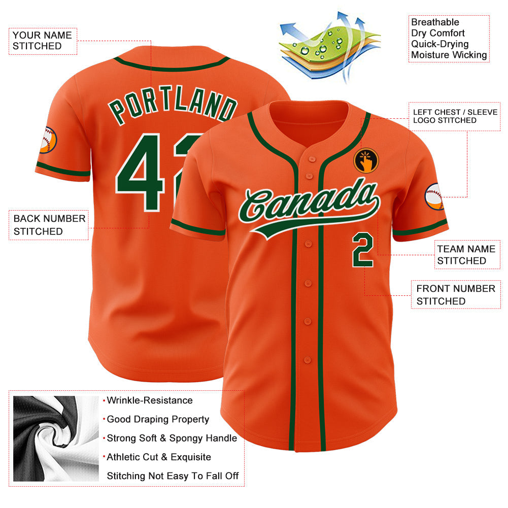 Custom Orange Green-White Authentic Baseball Jersey view 3