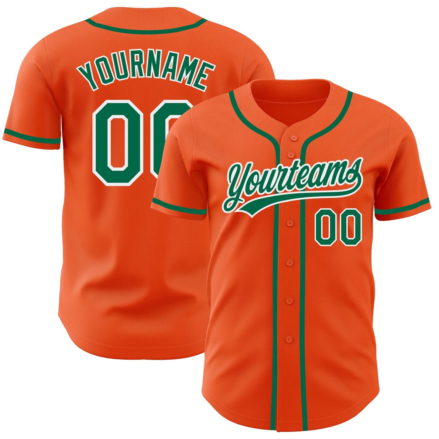 Custom Orange Kelly Green-White Authentic Baseball Jersey - Main View