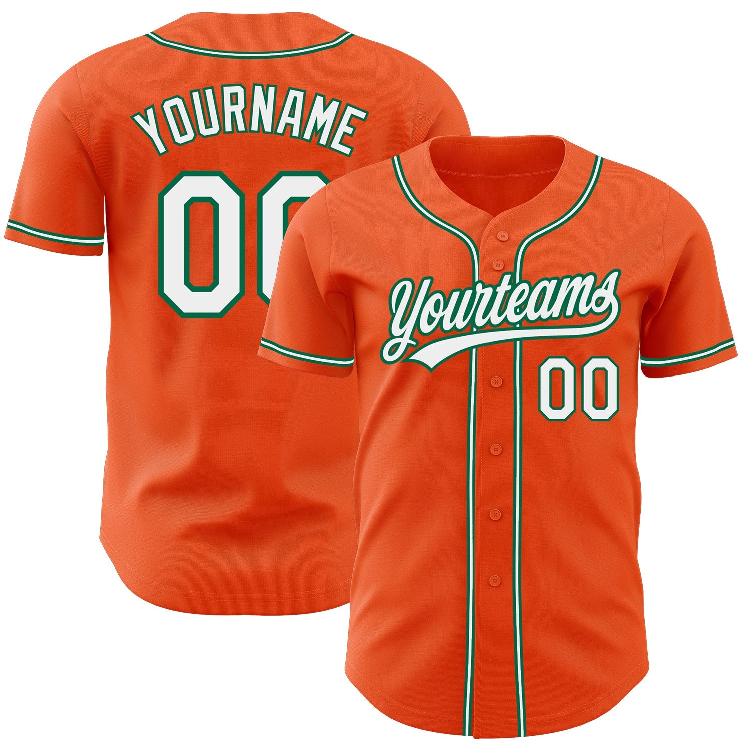 Custom Orange White-Kelly Green Authentic Baseball Jersey - Main View