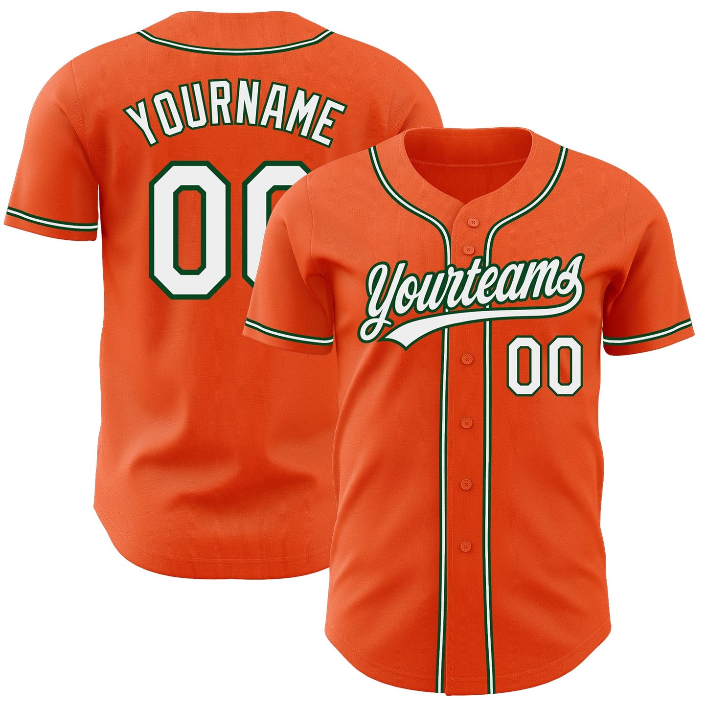 Custom Orange White-Green Authentic Baseball Jersey - Main View