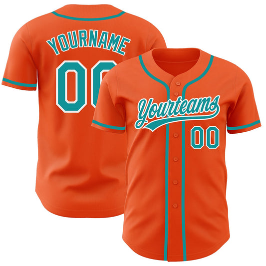 Custom Orange Teal-White Authentic Baseball Jersey - Main View