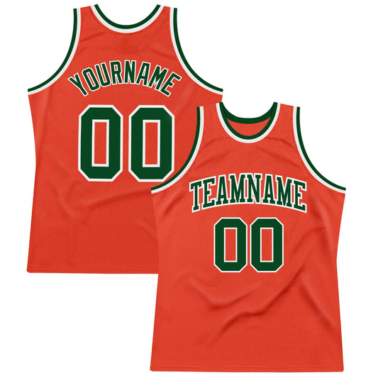 Custom Orange Green-White Authentic Throwback Basketball Jersey - Main View