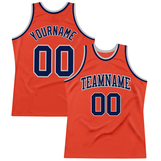Custom Orange Navy-Gray Authentic Throwback Basketball Jersey - Main View