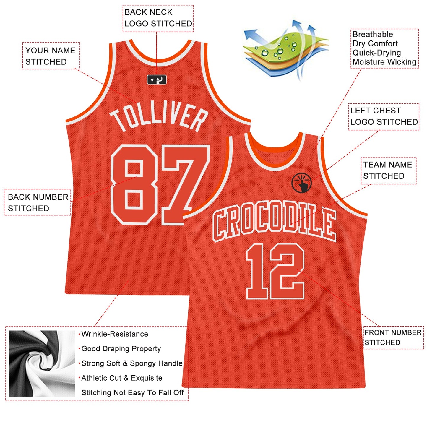 Custom Orange Orange-White Authentic Throwback Basketball Jersey view 2