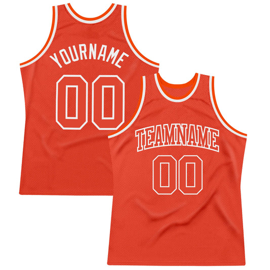 Custom Orange Orange-White Authentic Throwback Basketball Jersey - Main View