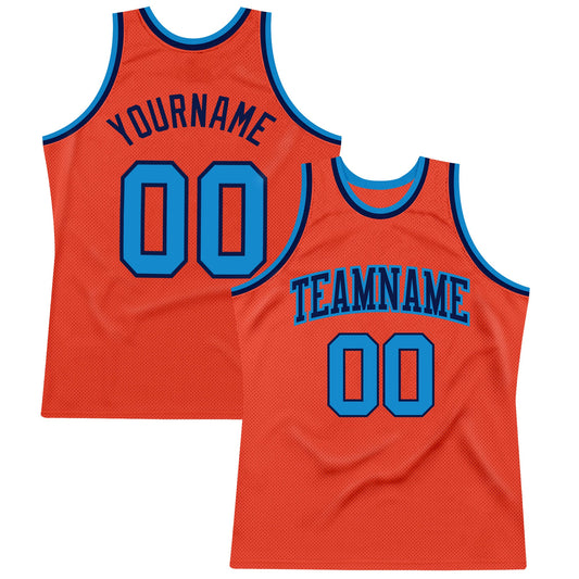 Custom Orange Blue-Navy Authentic Throwback Basketball Jersey - Main View