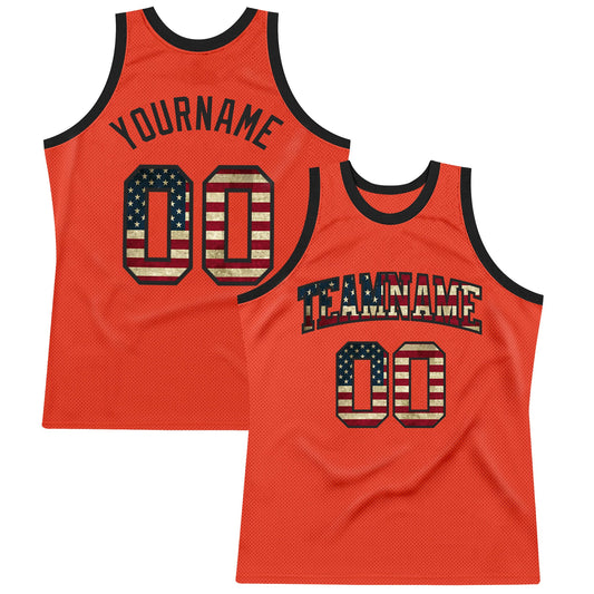 Custom Orange Vintage USA Flag-Black Authentic Throwback Basketball Jersey - Main View