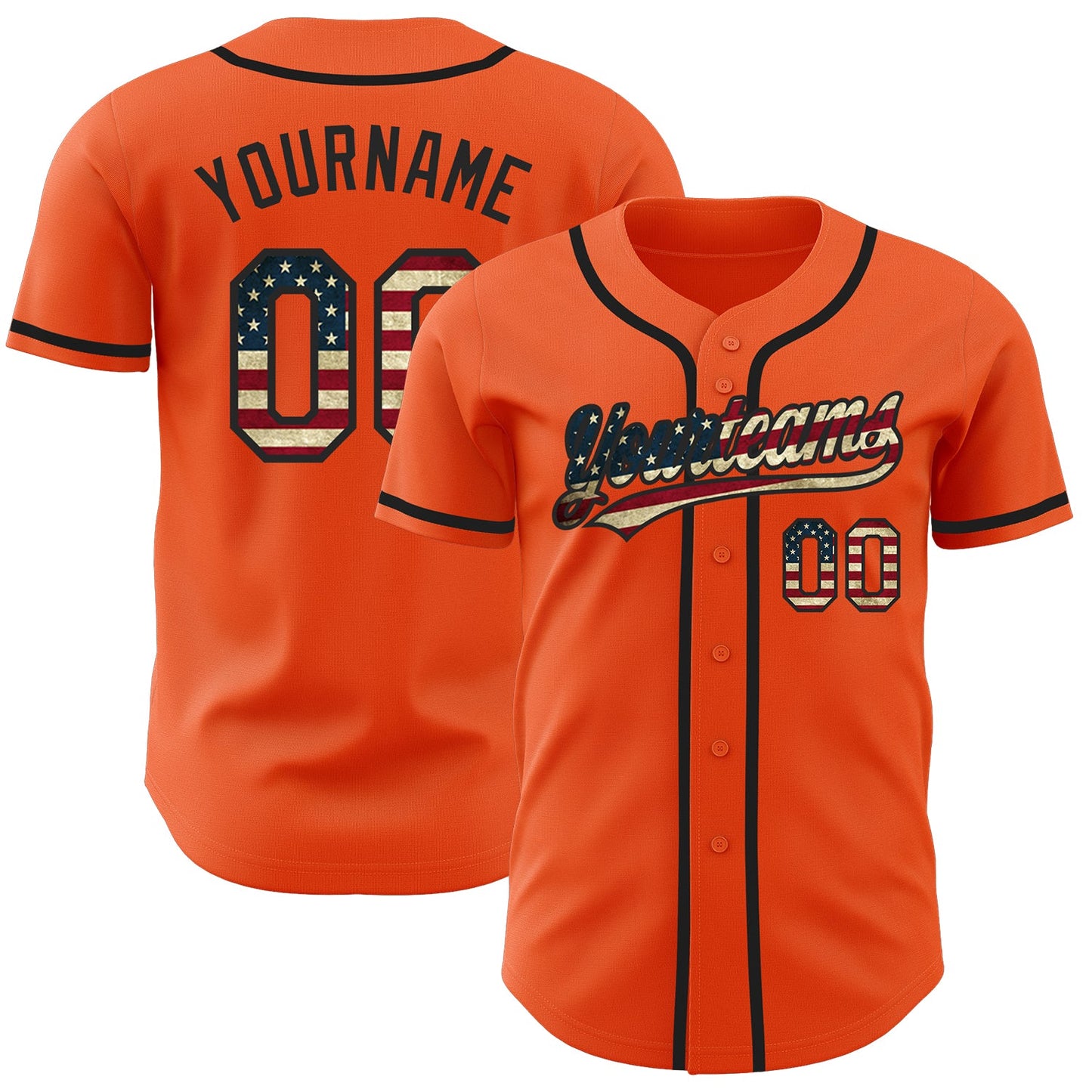 Custom Orange Vintage USA Flag-Black Authentic Baseball Jersey - Main View