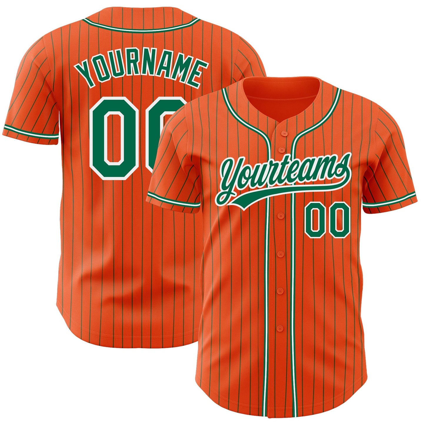 Custom Orange Kelly Green Pinstripe Kelly Green-White Authentic Baseball Jersey - Main View