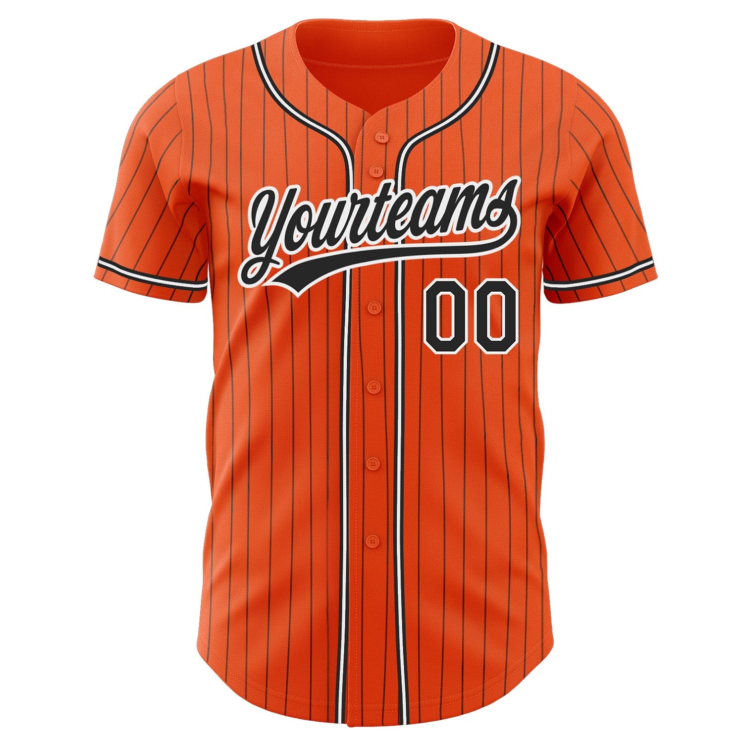 Custom Orange Black Pinstripe Black-White Authentic Baseball Jersey view 2