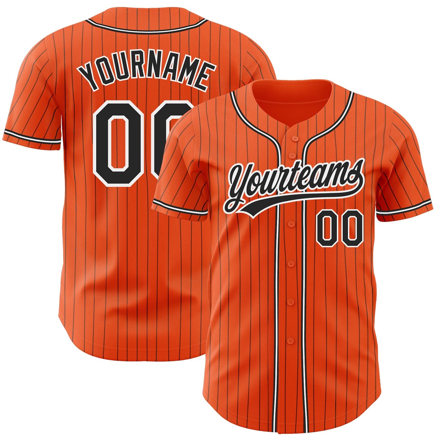 Custom Orange Black Pinstripe Black-White Authentic Baseball Jersey - Main View