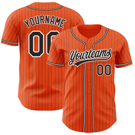 Custom Orange Black Pinstripe Black-White Authentic Baseball Jersey - Main View
