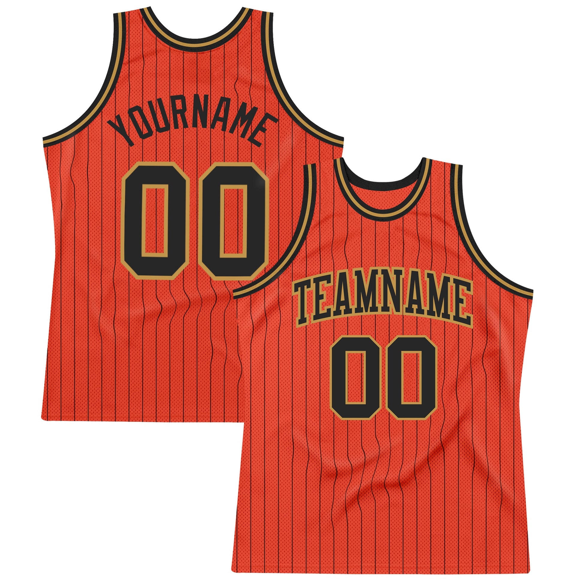 Custom Orange Black Pinstripe Black-Old Gold Authentic Basketball Jersey - Main View