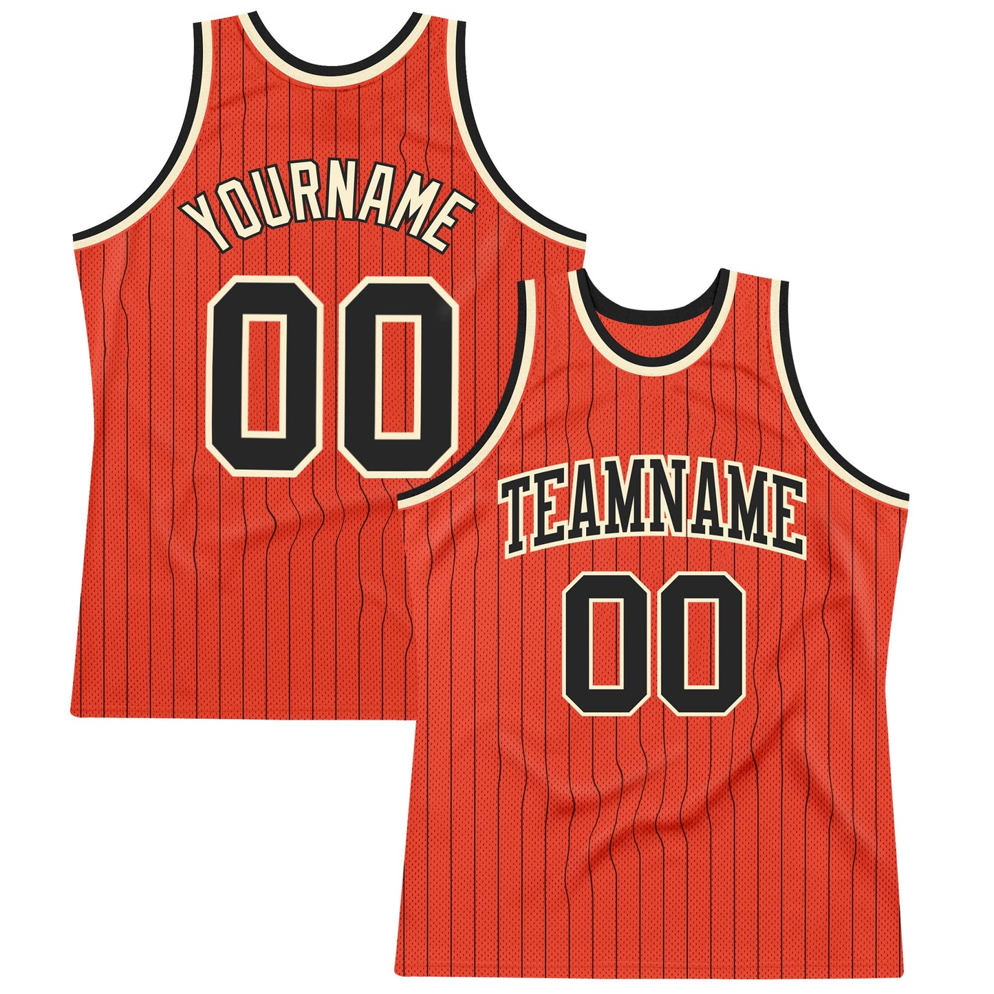 Custom Orange Black Pinstripe Black-Cream Authentic Basketball Jersey - Main View