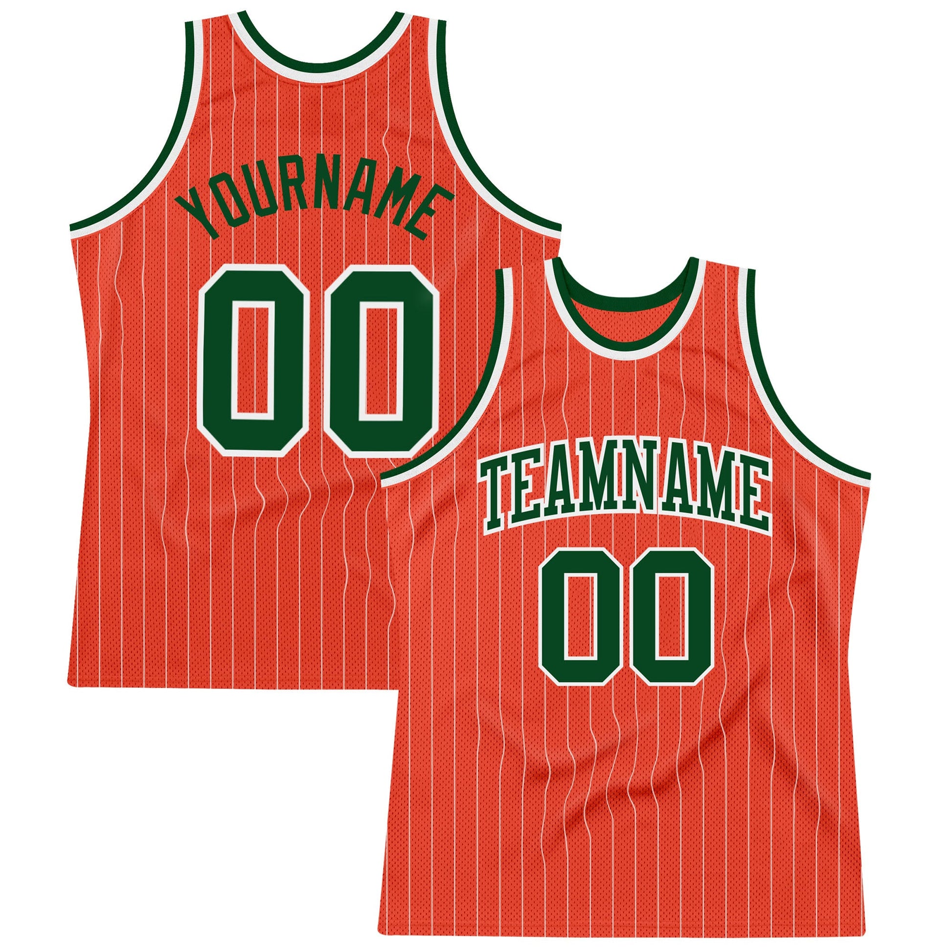 Custom Orange White Pinstripe Green Authentic Basketball Jersey - Main View