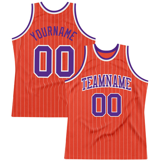 Custom Orange White Pinstripe Purple Authentic Basketball Jersey - Main View