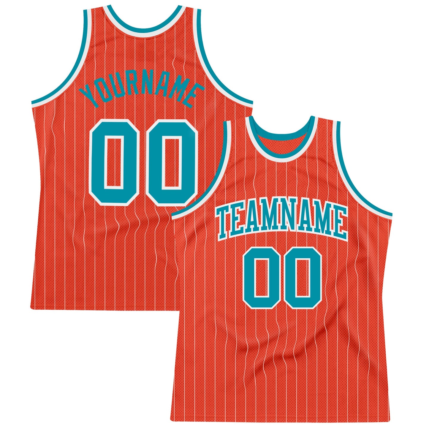 Custom Orange White Pinstripe Teal Authentic Basketball Jersey - Main View