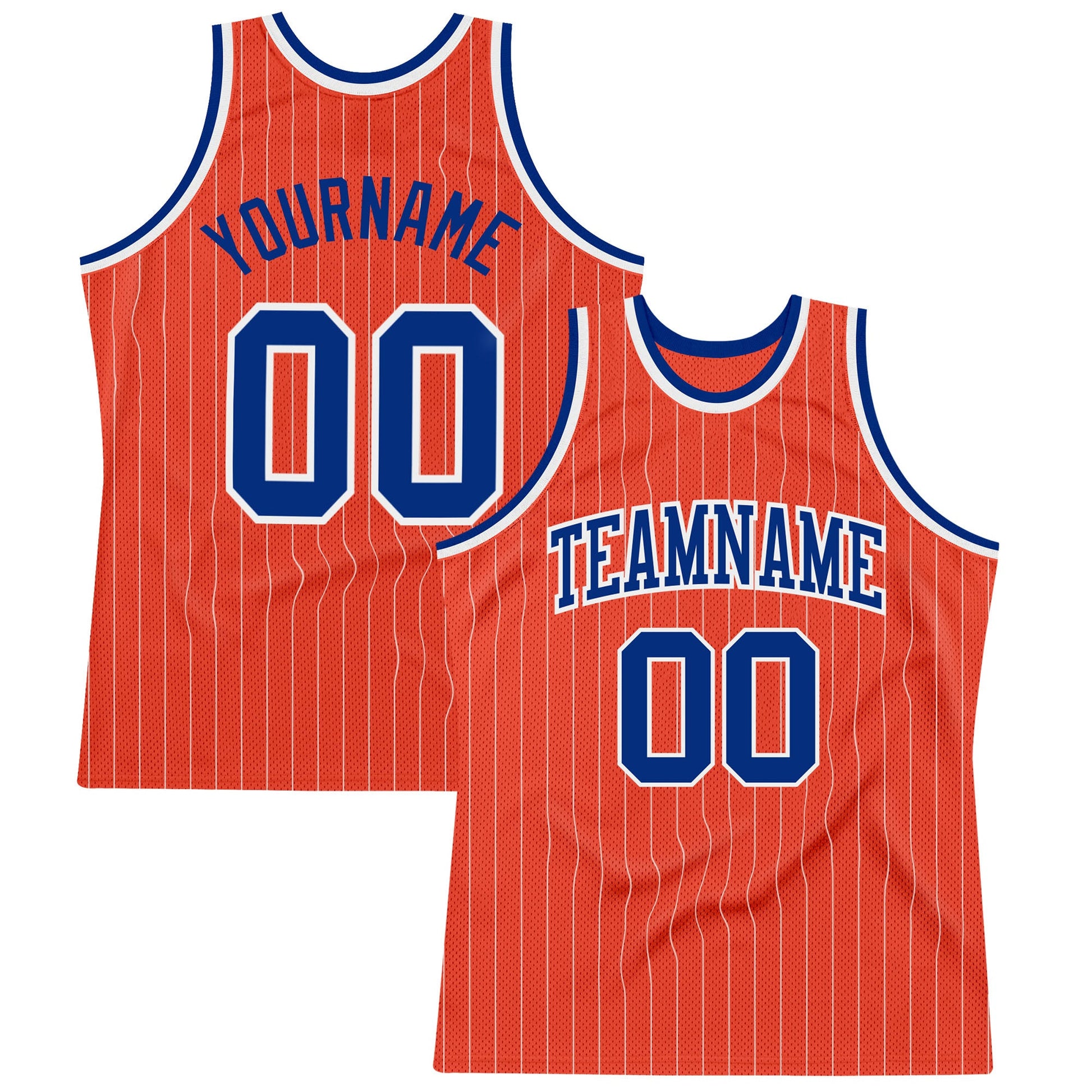 Custom Orange White Pinstripe Royal Authentic Basketball Jersey - Main View