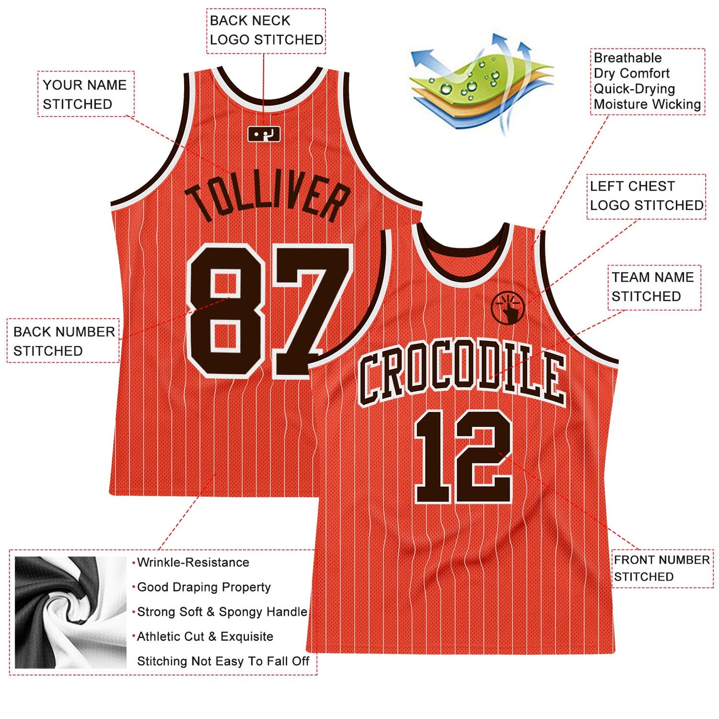 Custom Orange White Pinstripe Brown Authentic Basketball Jersey view 2