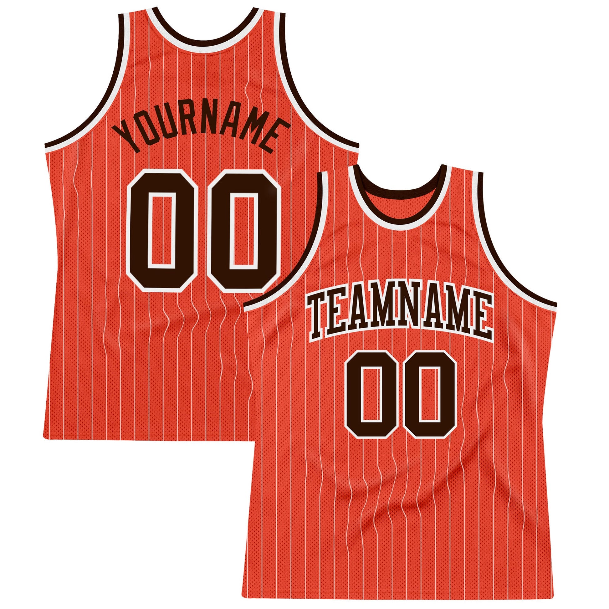 Custom Orange White Pinstripe Brown Authentic Basketball Jersey - Main View