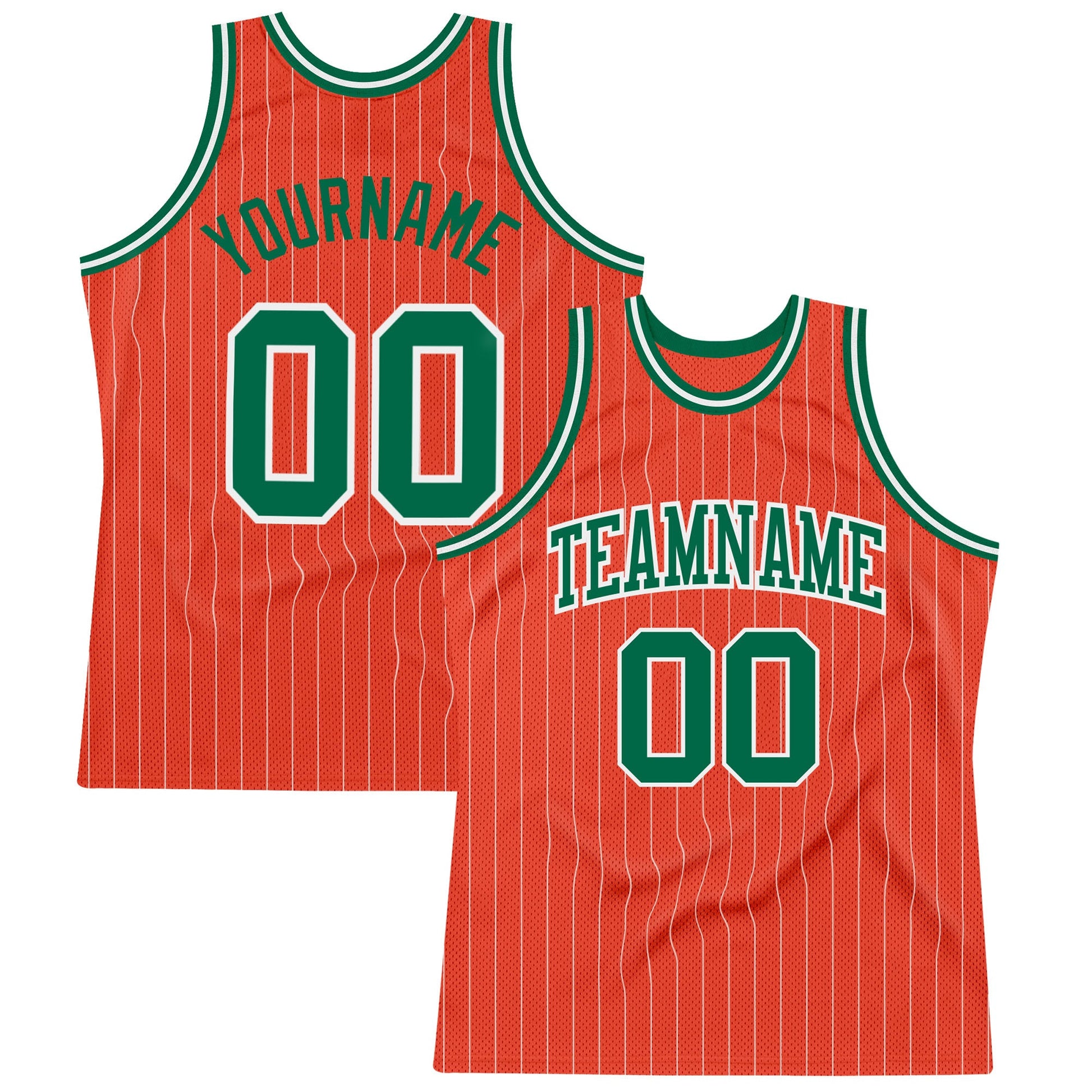 Custom Orange White Pinstripe Kelly Green Authentic Basketball Jersey - Main View