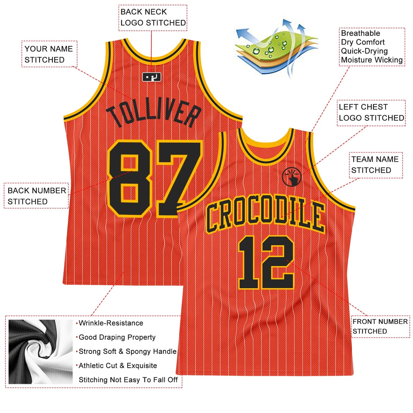 Custom Orange White Pinstripe Black-Gold Authentic Basketball Jersey view 2