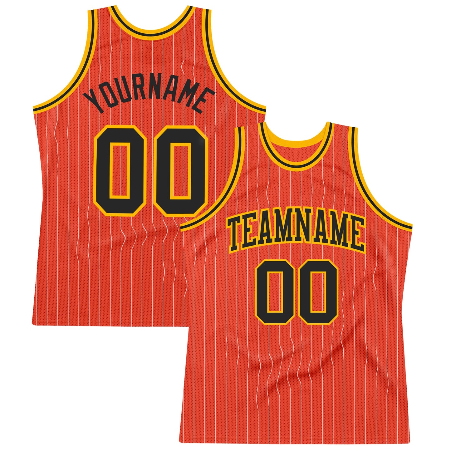 Custom Orange White Pinstripe Black-Gold Authentic Basketball Jersey - Main View