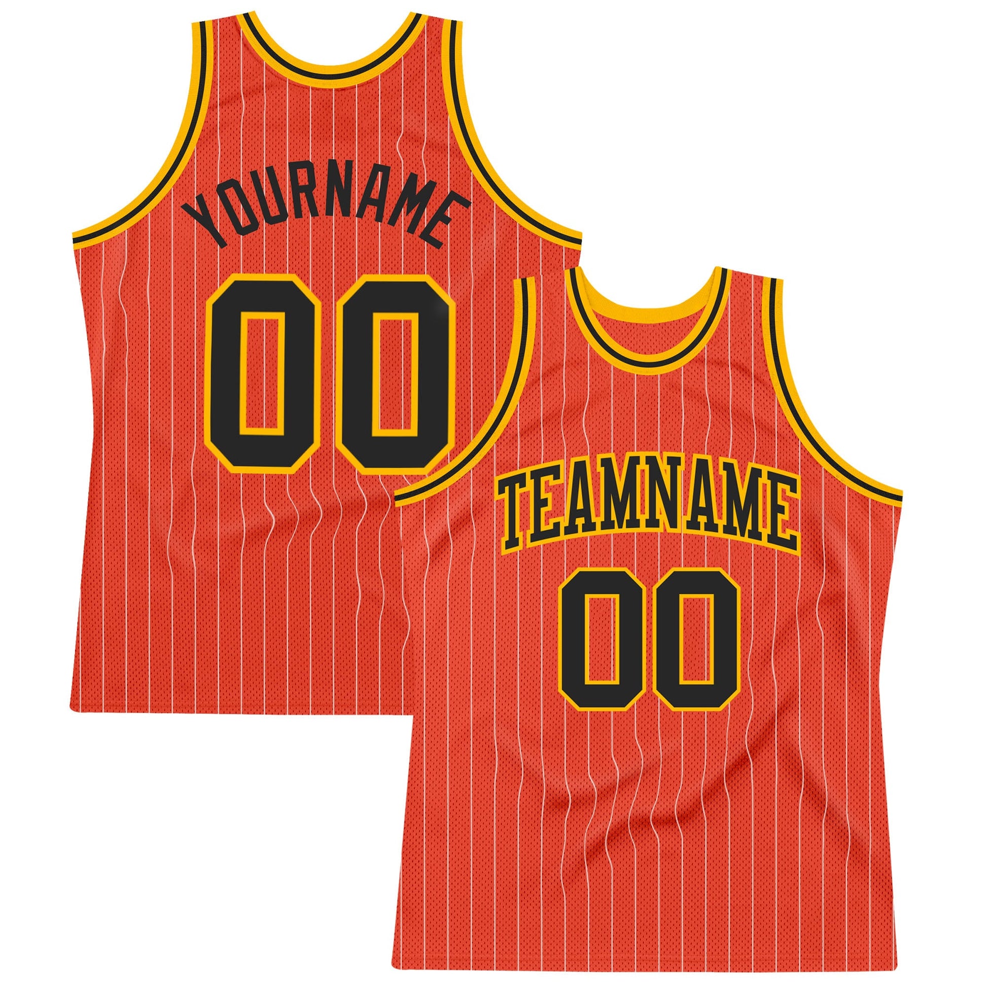 Custom Orange White Pinstripe Black-Gold Authentic Basketball Jersey - Main View