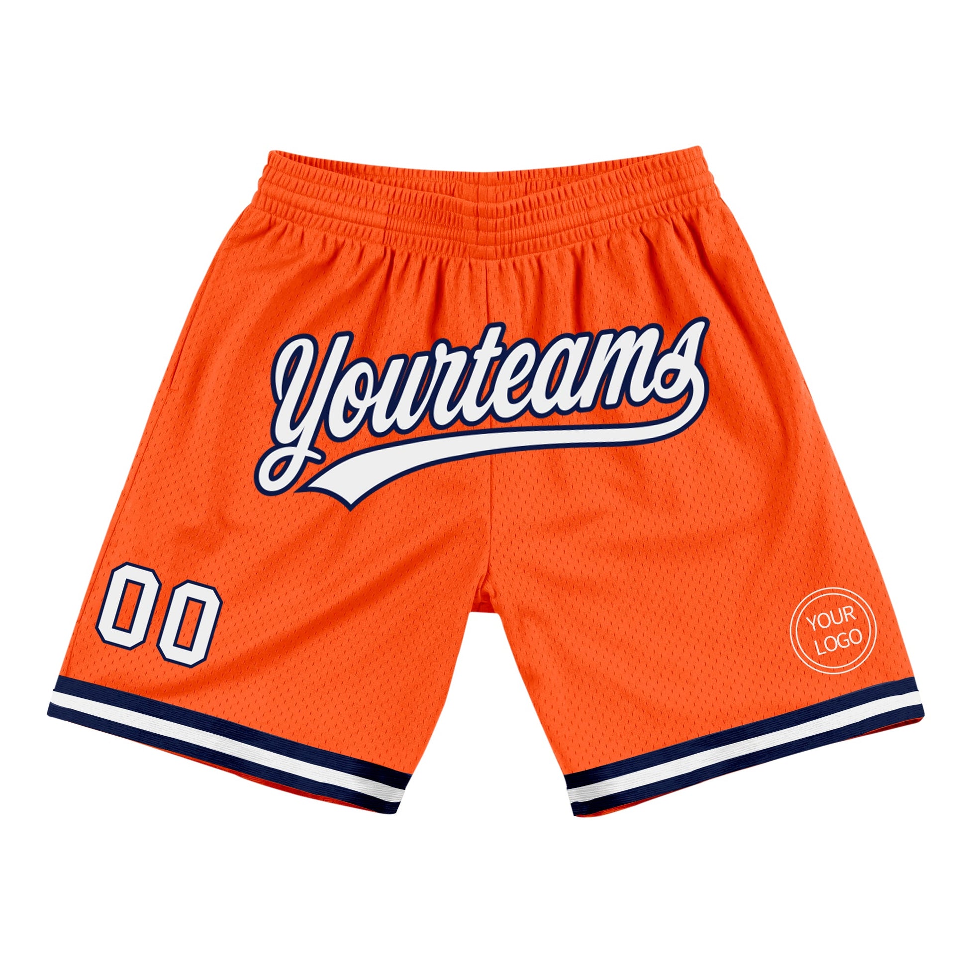 Custom Orange White-Navy Authentic Throwback Basketball Shorts - Main View