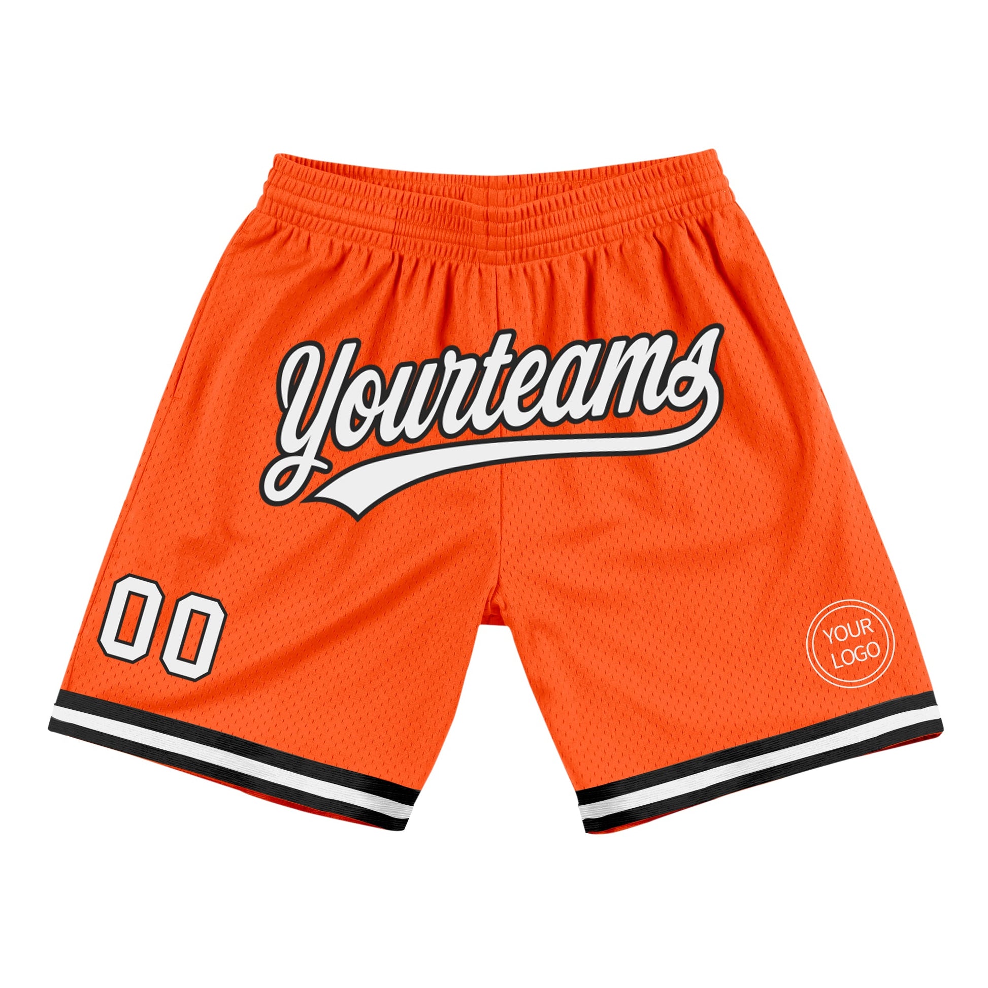 Custom Orange White-Black Authentic Throwback Basketball Shorts - Main View