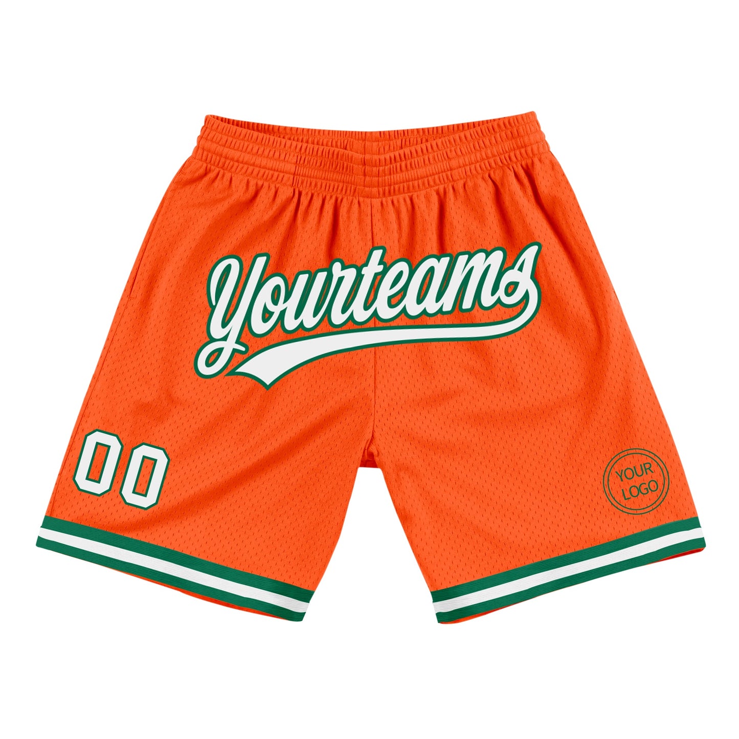 Custom Orange White-Kelly Green Authentic Throwback Basketball Shorts - Main View