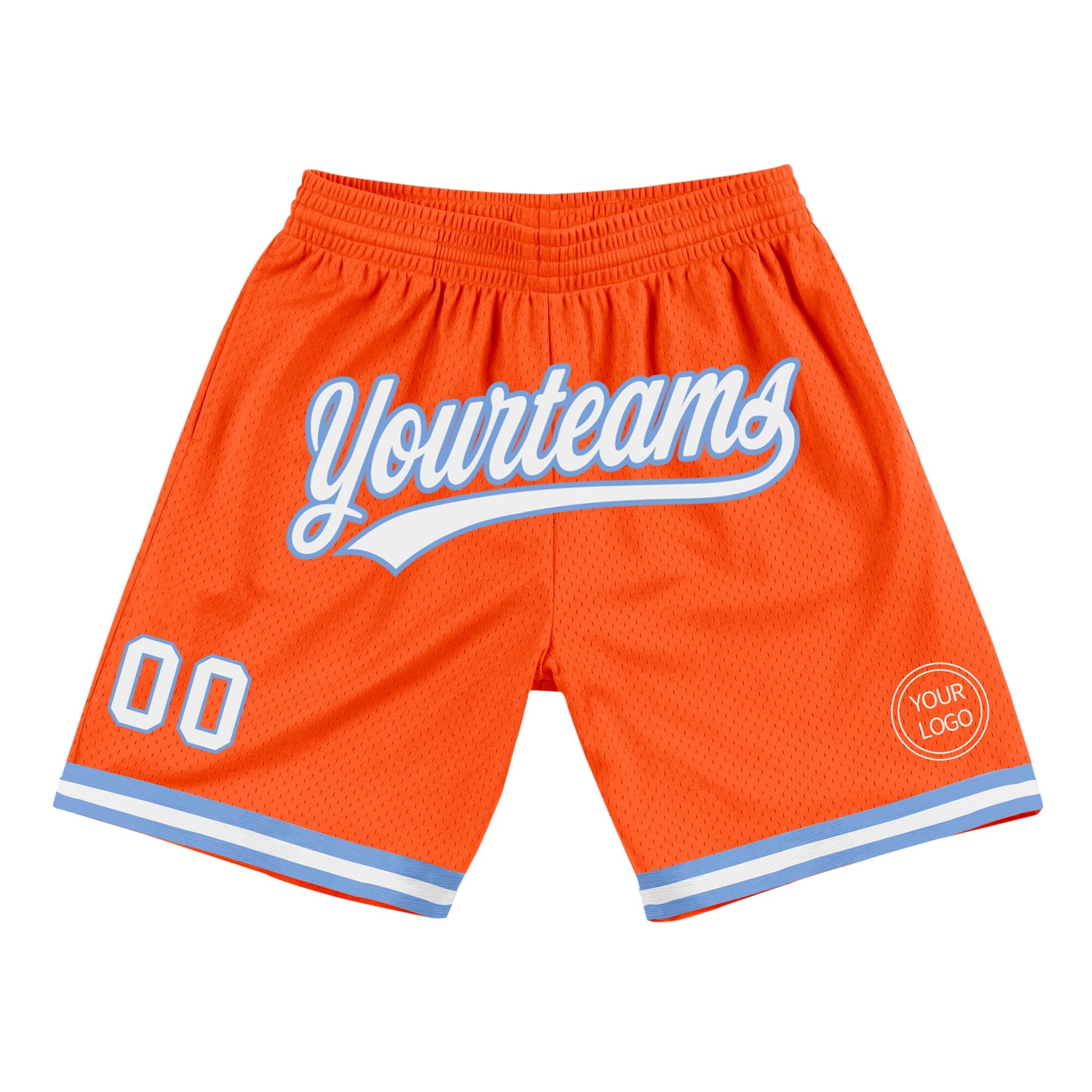 Custom Orange White-Light Blue Authentic Throwback Basketball Shorts - Main View