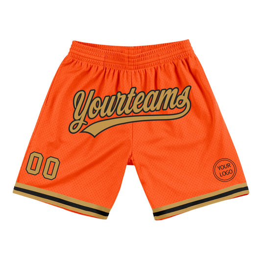 Custom Orange Old Gold-Black Authentic Throwback Basketball Shorts - Main View