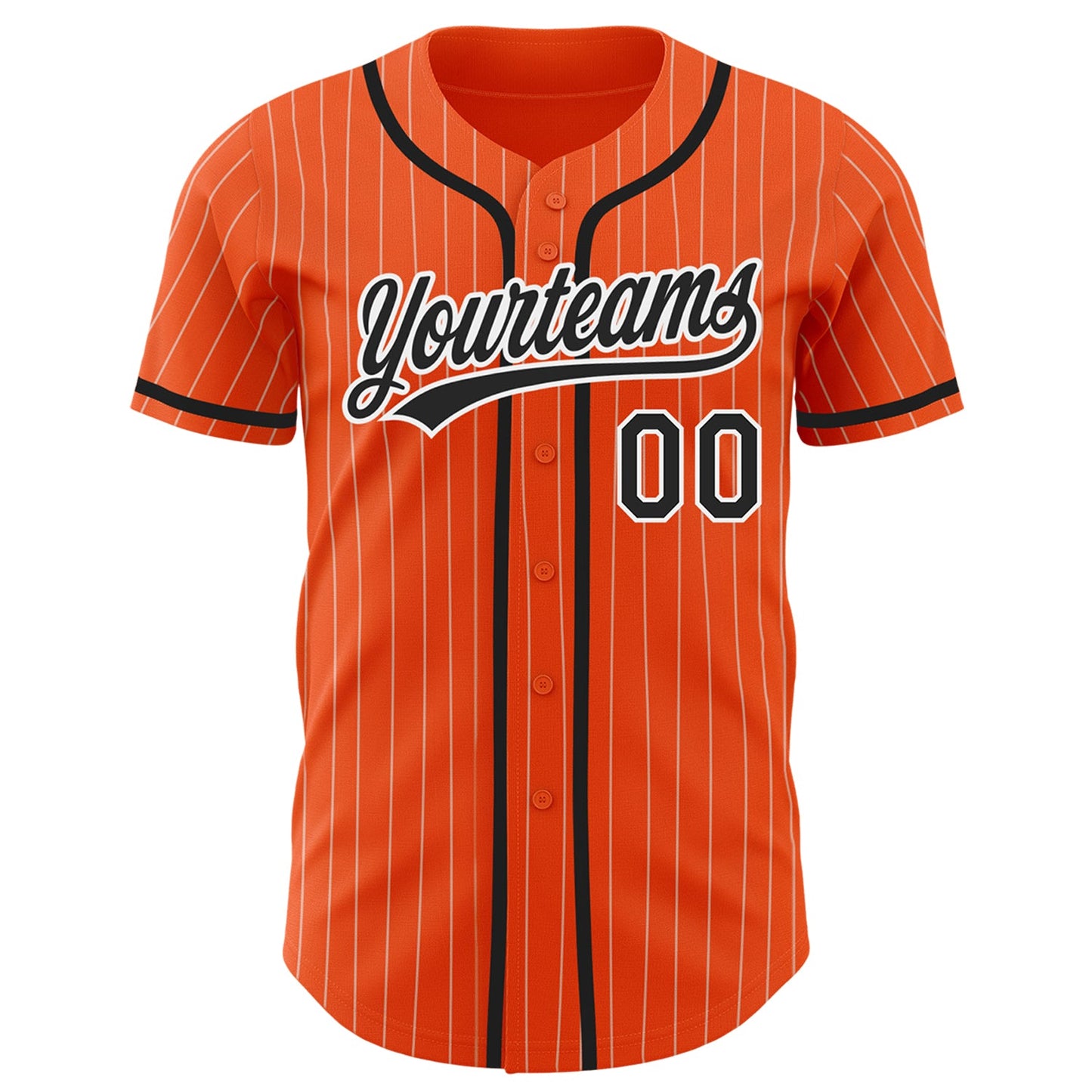 Custom Orange White Pinstripe Black Authentic Baseball Jersey view 3
