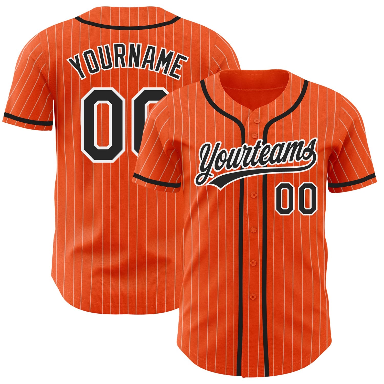 Custom Orange White Pinstripe Black Authentic Baseball Jersey - Main View