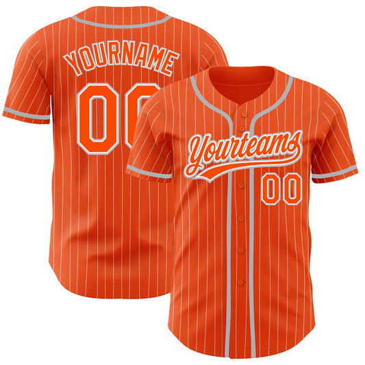Custom Orange White Pinstripe Gray Authentic Baseball Jersey - Main View