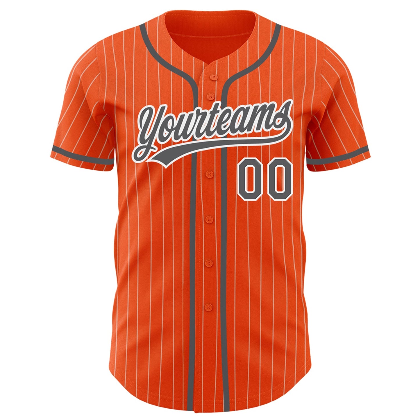 Custom Orange White Pinstripe Steel Gray Authentic Baseball Jersey view 3