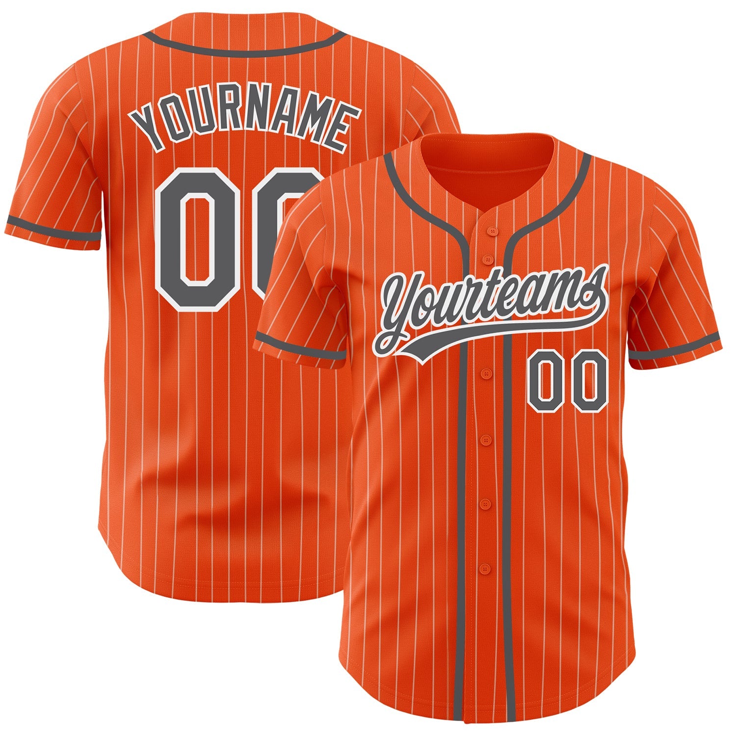 Custom Orange White Pinstripe Steel Gray Authentic Baseball Jersey - Main View