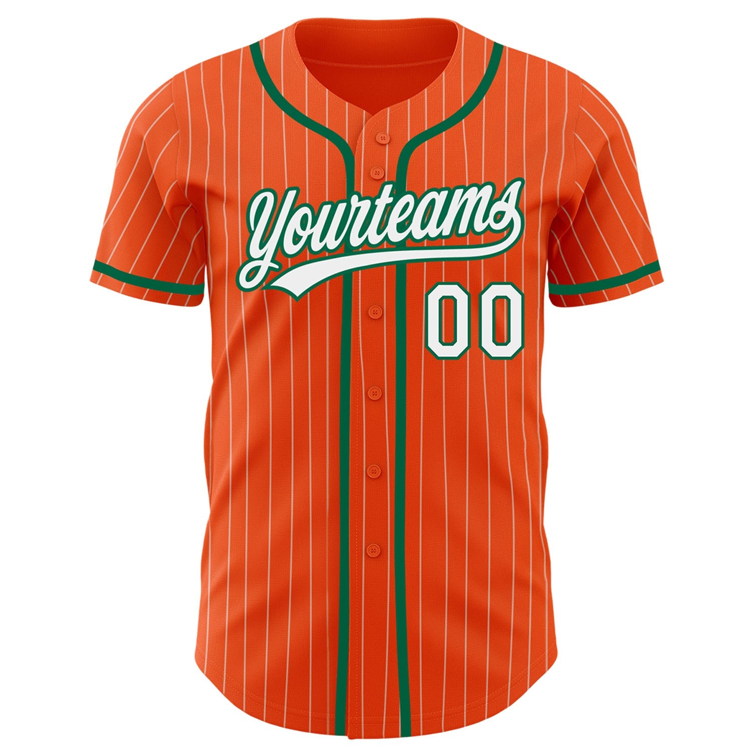 Custom Orange White Pinstripe Kelly Green Authentic Baseball Jersey view 2