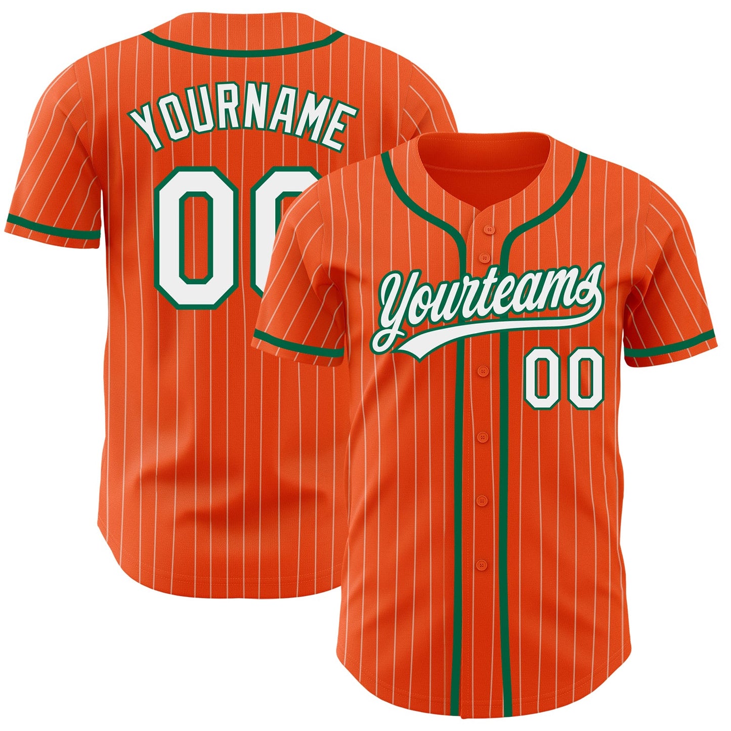 Custom Orange White Pinstripe Kelly Green Authentic Baseball Jersey - Main View