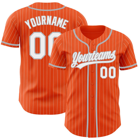 Custom Orange White Pinstripe Gray Authentic Baseball Jersey - Main View