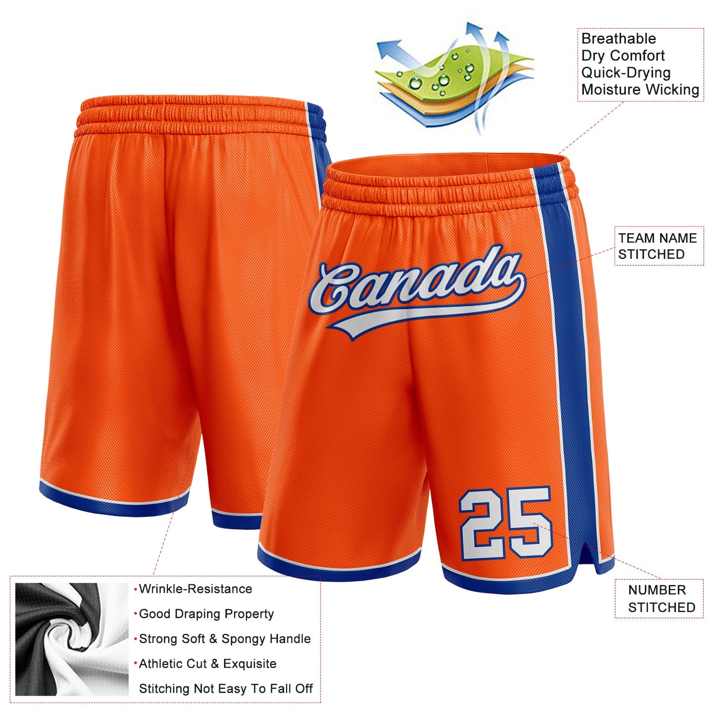 Custom Orange White-Royal Authentic Basketball Shorts view 2