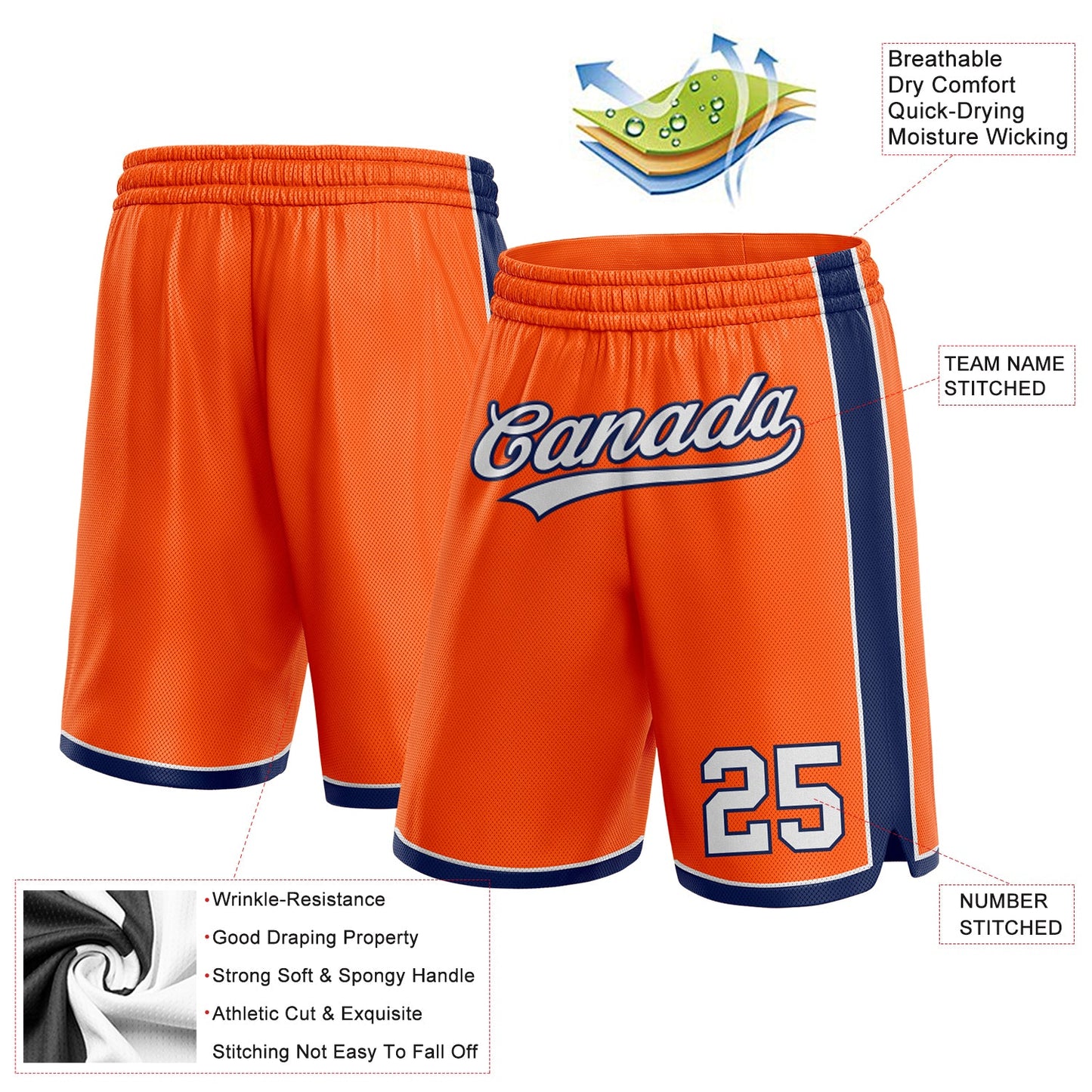 Custom Orange White-Navy Authentic Basketball Shorts view 2