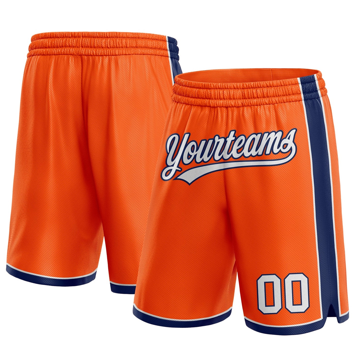 Custom Orange White-Navy Authentic Basketball Shorts - Main View